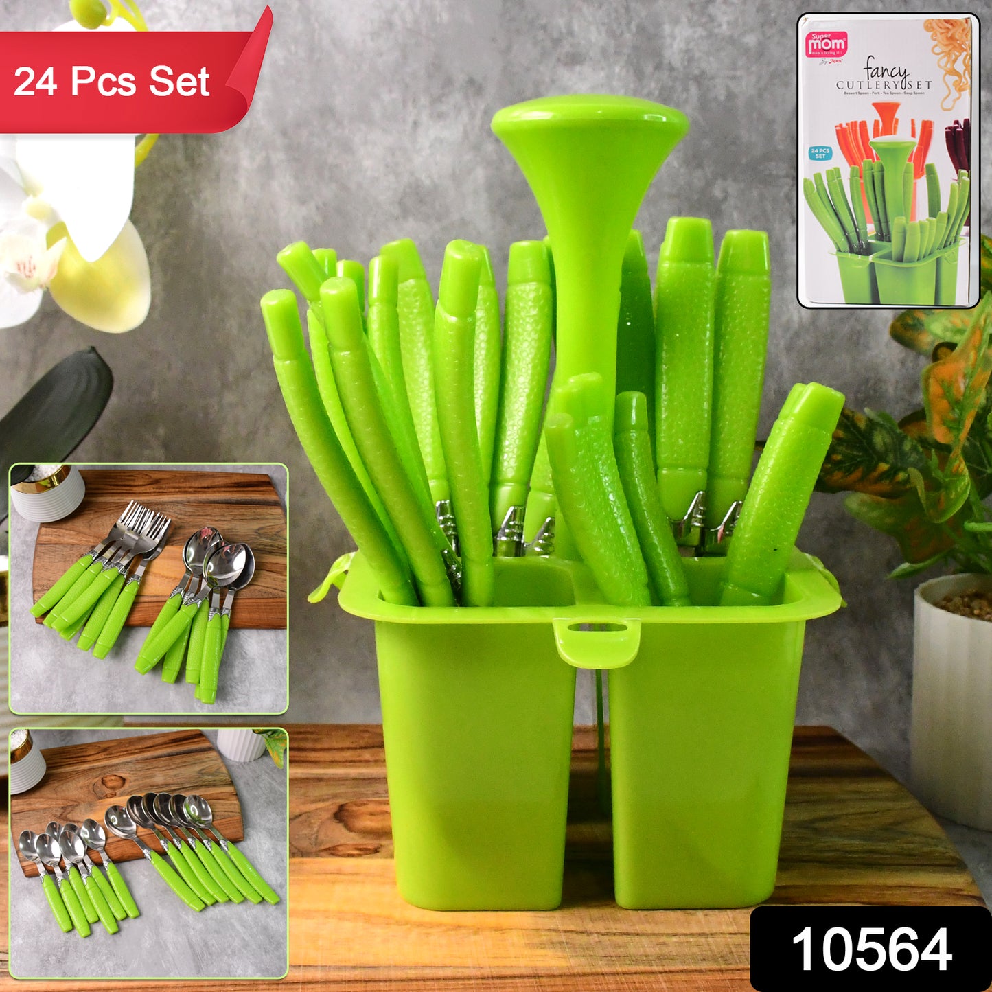 Supermom Premium Fancy Cutlery Set With Holder (24 Pc Set)