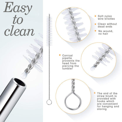 1733 Reusable Stainless Steel Drinking Straws Bent (4 Bent Straws 1 Brush)